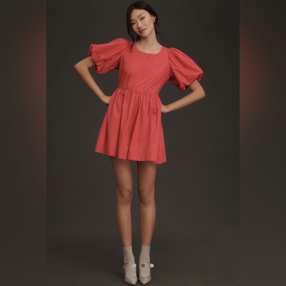 NEW Pink Anthropologie Puff-Sleeve Romper, Size 6 - Picture 2 of 4